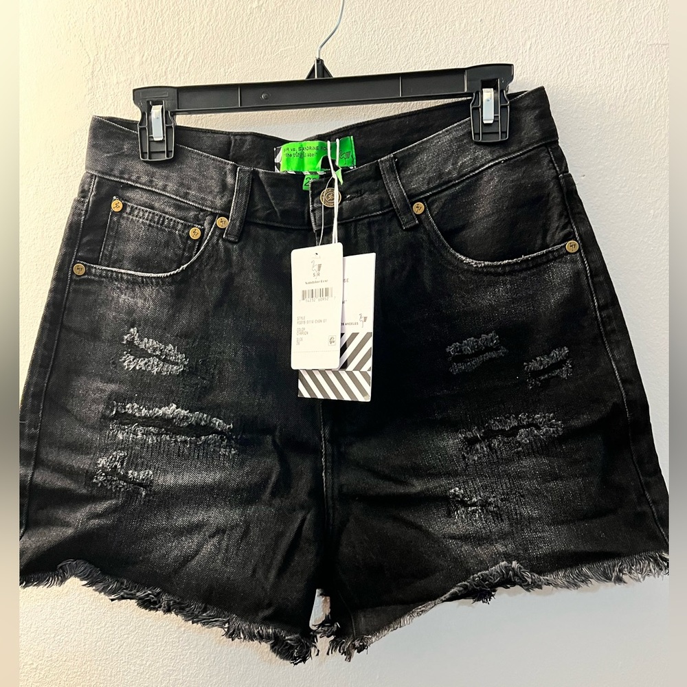 NWT Sandrine Rose X Free People Womens Distressed Black Denim Shorts Size 26 -1